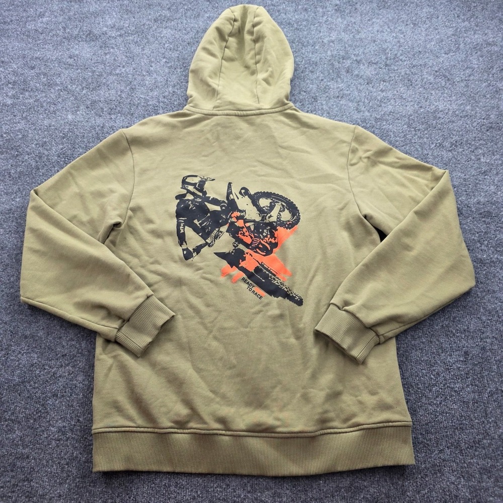 KTM Racing Hoodie Zip Up Motocross Dirt Bike Graphic Olive Green Mens L Large